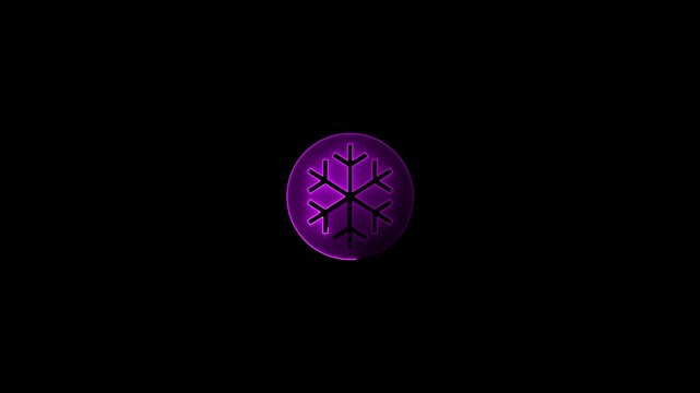 Purple Glowing Snowflake Symbol on Black Background icon winter