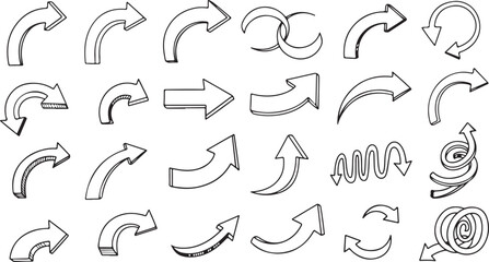 Obraz premium Set of various arrow and circular line in black and white