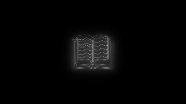 Open book with glowing white outline on a black background Keywords: book, open book, outline, glowing, white, symbol, knowledge, education, learning, reading, literature, information, story