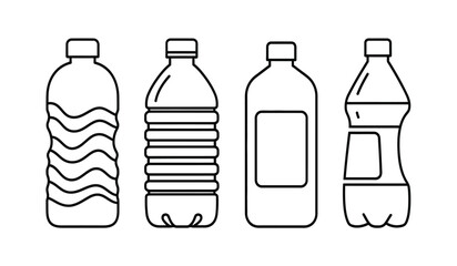 Fototapeta premium Simple line art illustration of four different plastic bottles