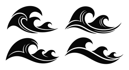 Obraz premium Four flowing wave designs presented in stark contrast creating a dramatic silhouette high quality professional detailed