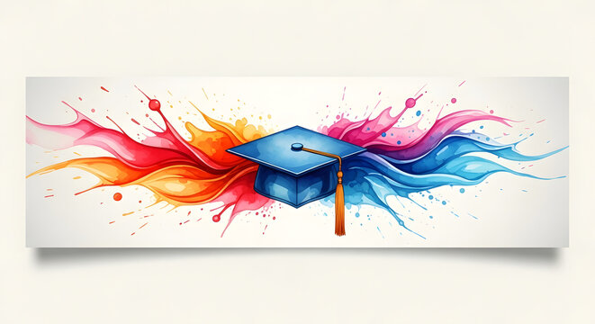 Watercolor Graduation Cap Banner Background for Class of 2026