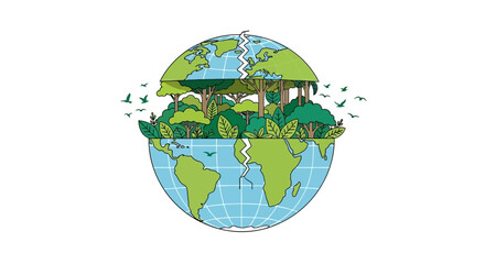 Vector illustration of a globe with eco-friendly elements