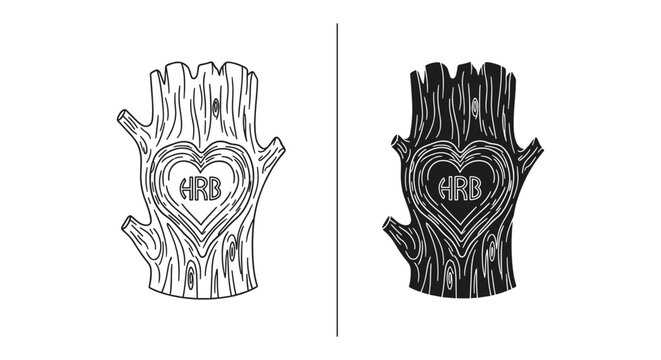 Tree stump with heart and initials