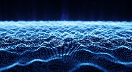 Abstract blue digital waves pattern with a futuristic feel and glowing particles