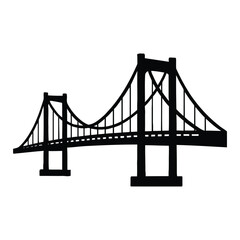 Fototapeta premium Suspension Bridge Silhouette Illustration Showing Structural Details and Cables