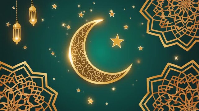 Golden crescent moon and star islamic ramadan background design