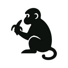 Obraz premium Monkey sitting with banana in hand, a simple illustration on a clean background from a side view