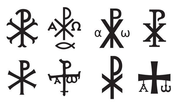 Christian symbols icons set. Glossy Chi Rho, Christogram, Chrismon, Labarum symbols set.