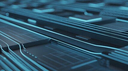 Fototapeta premium Circuit board with blue wires closeup electronic technology microchip motherboard