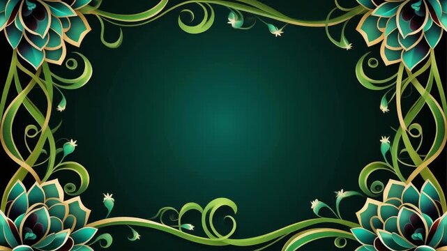 ornate green floral border design with gold accents