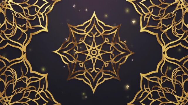 golden islamic geometric pattern design with arabesque floral elements