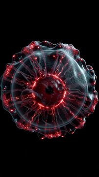 Abstract pulsating energy sphere with glowing red core and translucent outer shell, sci-fi art