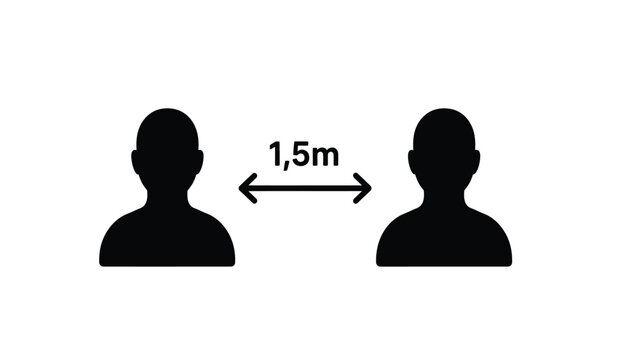 Social distancing graphic with 1 5m distance indicator between two people