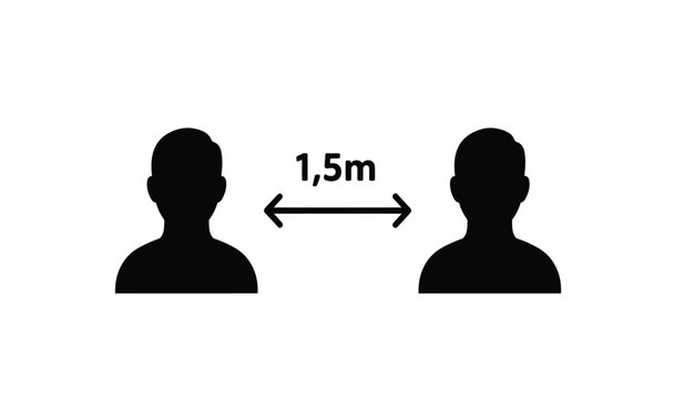 Social distancing graphic with silhouettes and 1 5m measurement