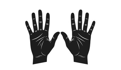 Fototapeta premium A pair of black hands with white markings on fingers and palms raised upwards in a gesture