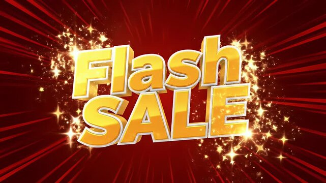 Yellow 3D text "Flash SALE" on a red background with light rays