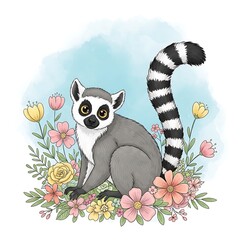 Fototapeta premium Lemur in flowers.