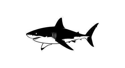 Obraz premium Black and White Silhouette of a Great White Shark Swimming