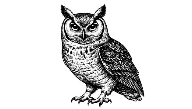 Detailed Owl Illustration - A Study in Black and White.