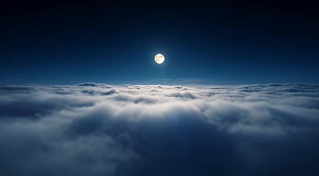 Scenic vista of moonlit clouds under a dark blue ethereal night sky