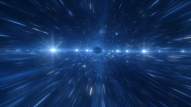 Futuristic blue space warp, speed of light travel, wormhole hyperdrive concept