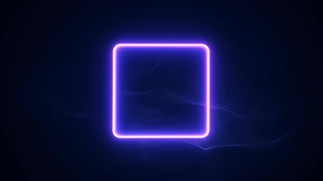 Futuristic glowing neon square frame against a dark mysterious flowing background