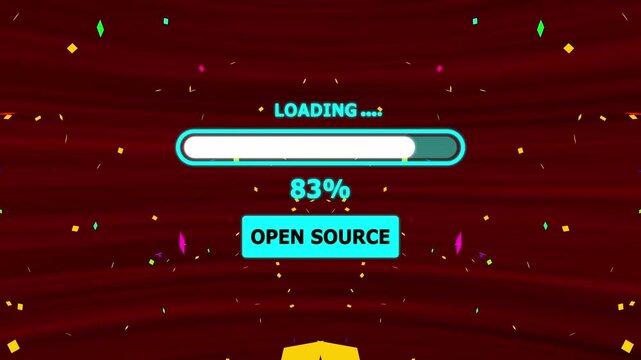 Open source download animation. loading porn progress bar with percent number with Confetti Celebration.