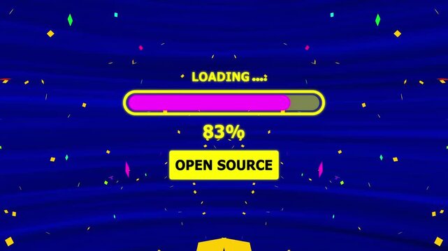 Open source download animation. loading porn progress bar with percent number with Confetti Celebration.