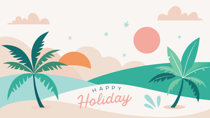Fototapeta premium Minimalist Happy Holiday Greeting Vector with Tropical Pastel Background