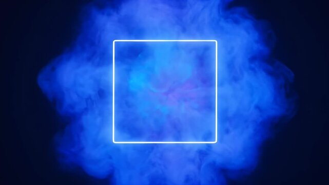 Abstract image of blue smoke with a glowing neon square border