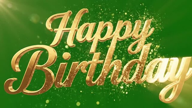 Green Screen golden happy birthday lettering isolated on background scene 2 with distortion, overlay, glitch, static noise, scan lines black background, 4k animated video loop