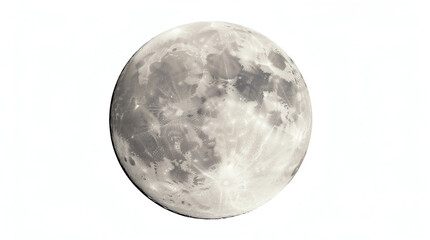 Fototapeta premium Detailed close-up image of the full moon highlighting its craters, surface textures, and lunar maria against a bright white background