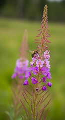 Obraz premium Bee on purple flower.