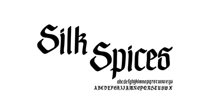 Creative Hand Drawn Font Uppercase Lowercase. Elegant Medieval Calligraphy Typography. Artistic Middle Eastern Lettering Style. Decorative serif modern vintage vector illustration.