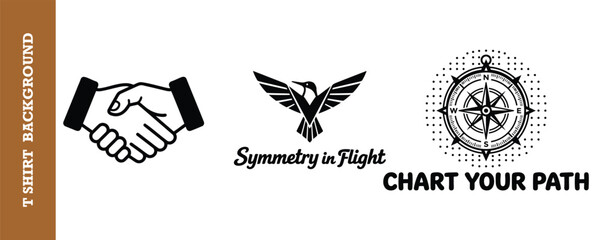 Creative minimalist design featuring handshake compass and stylized bird logo for business and travel themes isolated © jubayer95