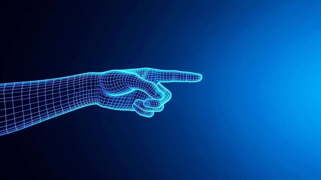Digital wireframe hand pointing
