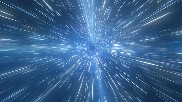 A captivating visualization of hyperspace travel with streaks of white light amidst blue hues