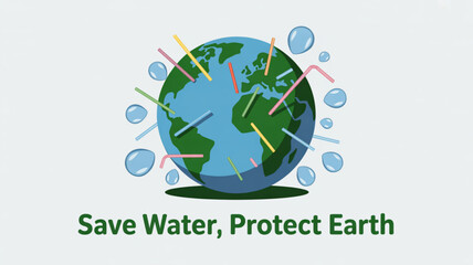 Obraz premium Earth with colorful lines and water droplets save water protect earth eco friendly message