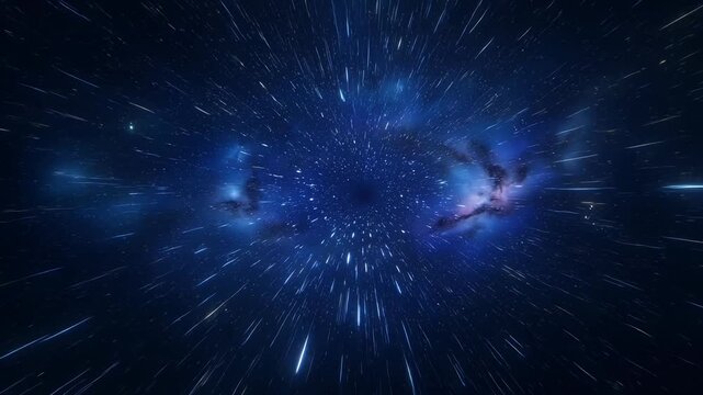 Hyperdrive hyperspace jump through the cosmos with stars and glowing nebula clouds
