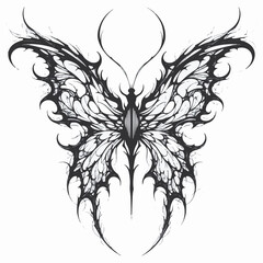 Intricate Gothic Butterfly Tattoo Design with Tribal Elements, Vector Illustration © ifin