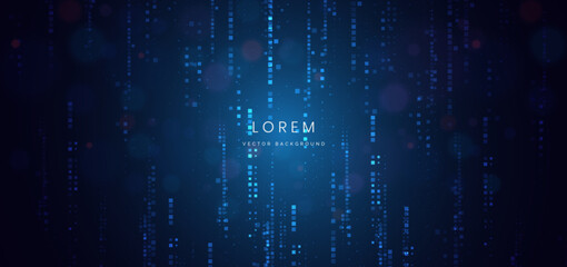 Fototapeta premium Digital technology background with blue lines lighting effect on dark background.