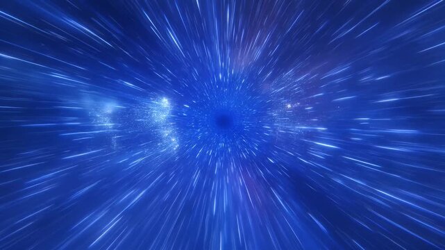 Abstract hyperdrive travel through space, showing hyperspace jump effect at light speed