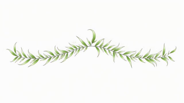 Graceful horizontal foliage banner with light green willow leaves on white background