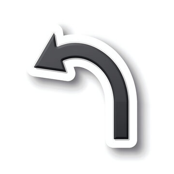 Curved Arrow Symbol Turning Left with White Border and Shadow on White Background