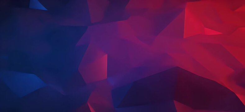Abstract, geometric shapes blend with deep blue and vibrant red hues