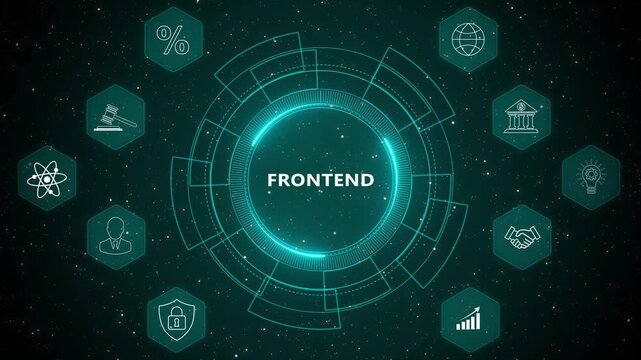 Interactive frontend technology dashboard with digital visualization interface and advanced user interaction platform animation