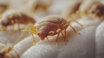 Close-up of a Bedbug on Mattress Fabric