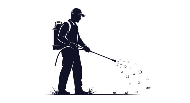 A pest control worker spraying insecticide shown in a dramatic black silhouette style high quality professional detailed modern