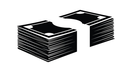 Two stacks of cash are depicted in a striking black and white image creating a bold silhouette © Komla02